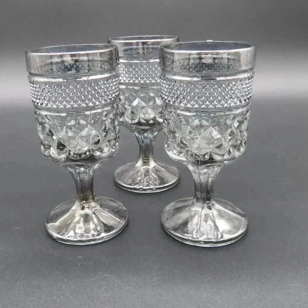 Anchor Hocking WEXFORD Pewter Mist Silver Wine Goblets Glasses 6 ounce Set of 3